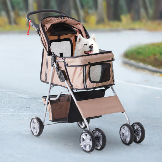 PawHut Pet Stroller Cat Dog Wheels Travel Zipper Entry Foldable