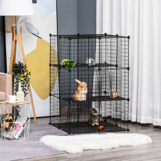 PawHut 3-Tier Small Animal Cage Bunny Hutch Portable Metal Wire with