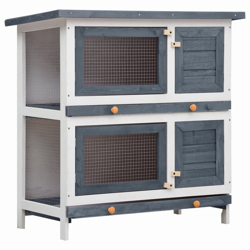 Outdoor Rabbit Hutch 4 Doors Gray Wood