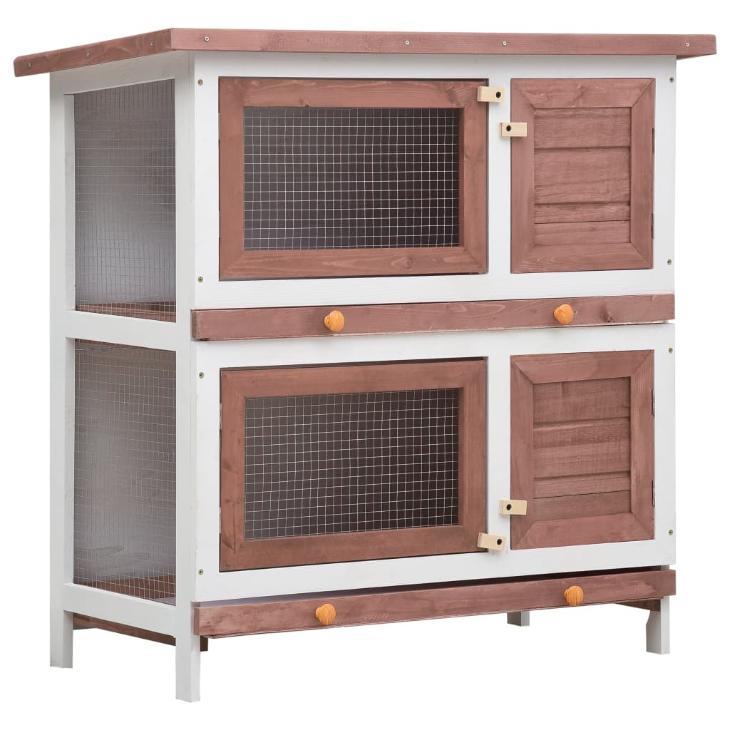 Outdoor Rabbit Hutch 4 Doors Gray Wood