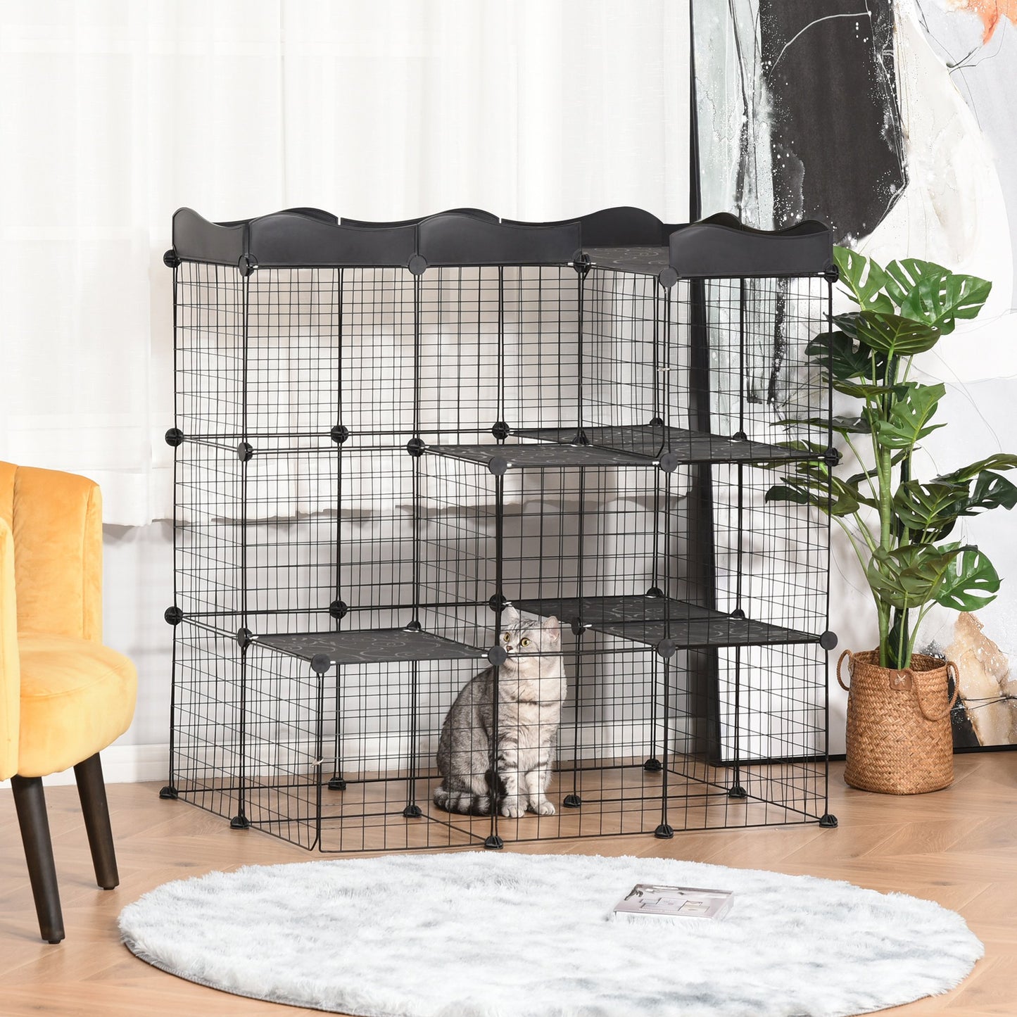 PawHut Pet Playpen DIY Small Animal Cage Fence with Door Ramp